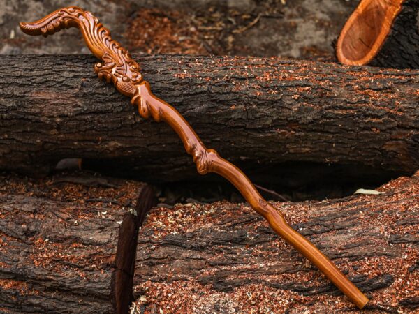 Royal Curved Wooden Walking Stick – Hand Carved Antique Style Cane for Collectors & Display