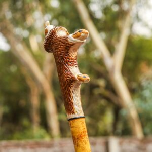 Handcrafted Wooden Walking Stick with Deer Antler Handle | Artisan Antler Grip Cane
