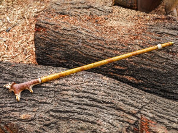 Handcrafted Wooden Walking Stick with Deer Antler Handle | Artisan Antler Grip Cane