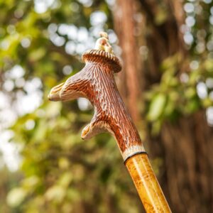 Handcrafted Wooden Walking Stick with Deer Antler Handle | Artisan Antler Grip Cane