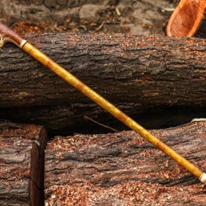 Handcrafted Wooden Walking Stick with Deer Antler Handle | Artisan Antler Grip Cane