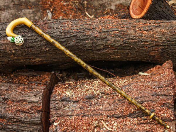 Ornate Blossom Wooden Walking Stick