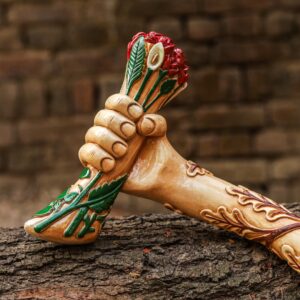 Hand Carved Wooden Walking Stick – Rose Handle Grip Cane