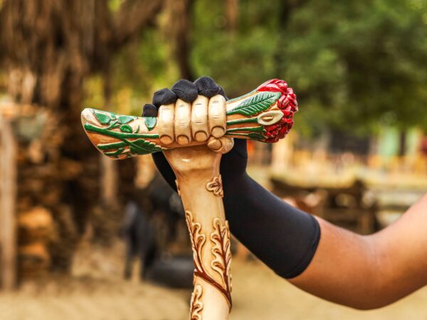 Hand Carved Wooden Walking Stick – Rose Handle Grip Cane