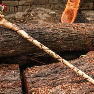 Hand Carved Wooden Walking Stick – Rose Handle Grip Cane