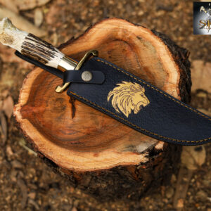 Golden Lion Head Bowie Knife – Handcrafted Antler Handle by SKS Enterprises