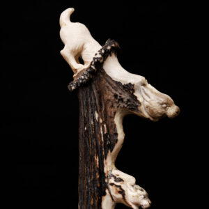 Handcrafted Wooden Walking Stick with Badger & Antler Handle – Unique Forest Animal Cane for Collectors & Hikers