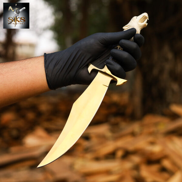 SKS Enterprises Hand-Forged Eagle Head Handle Bowie Knife | Full Tang D2 Steel Blade | Custom Leather Sheath | Hunting & Collection