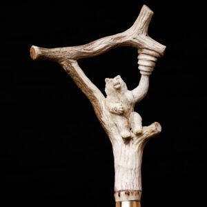 Hand-Carved Bear Wooden Walking Stick – Rustic Handmade Cane for Hiking, Collectors & Nature Lovers