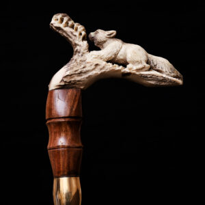Carved Fox Walking Stick – Handcrafted Wooden Cane with Fox Head Handle for Nature Lovers & Collectors