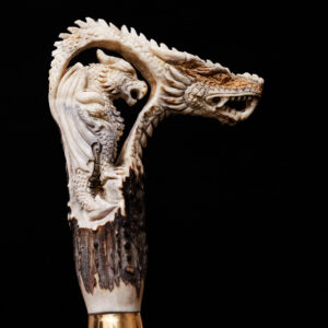 Carved Dragon Walking Stick – Handcrafted Wooden Cane with Fantasy Dragon Head Handle for Collectors & Cosplay Fans