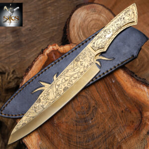 Ornate Engraved Hunting Bowie Knife – Handmade Damascus Steel Blade with Custom Handle