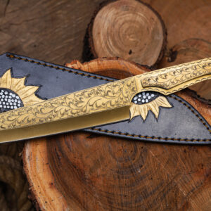 Engraved Straight Edge Fixed Blade Knife – Hand-Forged Damascus Steel with Custom Handle