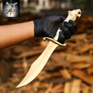 Golden Lion Head Bowie Knife – Handcrafted Antler Handle by SKS Enterprises