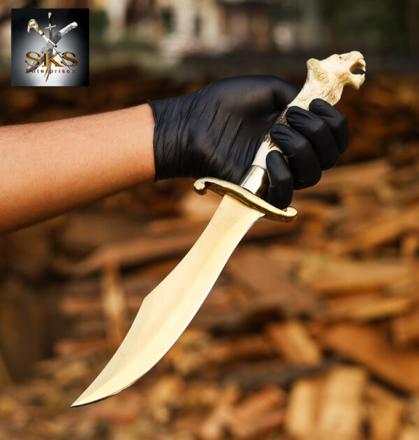 Golden Lion Head Bowie Knife – Handcrafted Antler Handle by SKS Enterprises