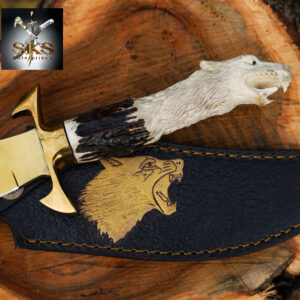 SKS Enterprises Hand-Forged Eagle Head Handle Bowie Knife | Full Tang D2 Steel Blade | Custom Leather Sheath | Hunting & Collection