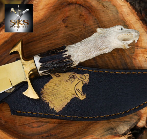 SKS Enterprises Hand-Forged Eagle Head Handle Bowie Knife | Full Tang D2 Steel Blade | Custom Leather Sheath | Hunting & Collection