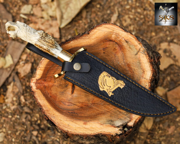 Golden Lion Antler Bowie Knife – Handcrafted Collector’s Edition by SKS Enterprises