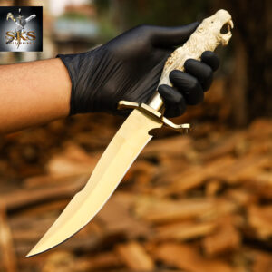 Golden Lion Antler Bowie Knife – Handcrafted Collector’s Edition by SKS Enterprises