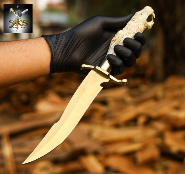 Golden Lion Antler Bowie Knife – Handcrafted Collector’s Edition by SKS Enterprises
