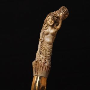 Handcrafted Mermaid Handle Wooden Walking Stick – Mythical Sea Goddess Cane for Collectors & Gifting