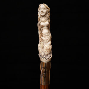 Mermaid Carved Wooden Walking Stick – Handcrafted Fantasy Cane for Ocean Lovers & Collectors