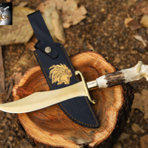 Golden Lion Head Bowie Knife – Handcrafted Antler Handle by SKS Enterprises