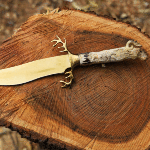 Handcrafted Golden Hunting Knife with Stag Handle