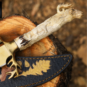 Handcrafted Golden Hunting Knife with Stag Handle
