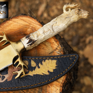 Handcrafted Golden Hunting Knife with Stag Handle